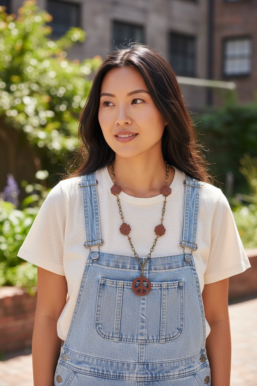 Lizzie's Handmade Peace Sign & Wooden Bead Necklace