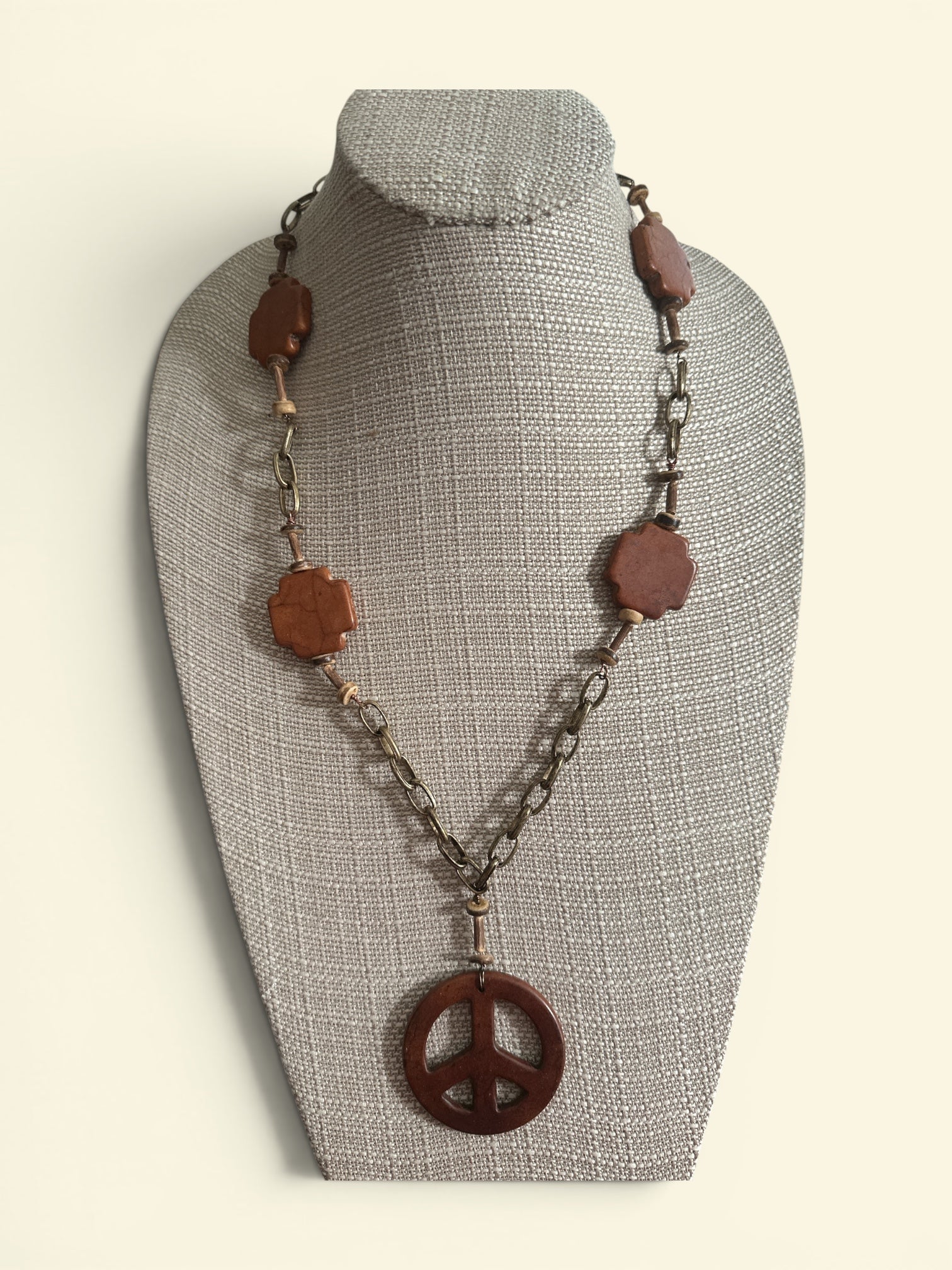 Lizzie's Handmade Peace Sign & Wooden Bead Necklace