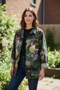Upcycled Army Jacket with Band Patches — Men's Small