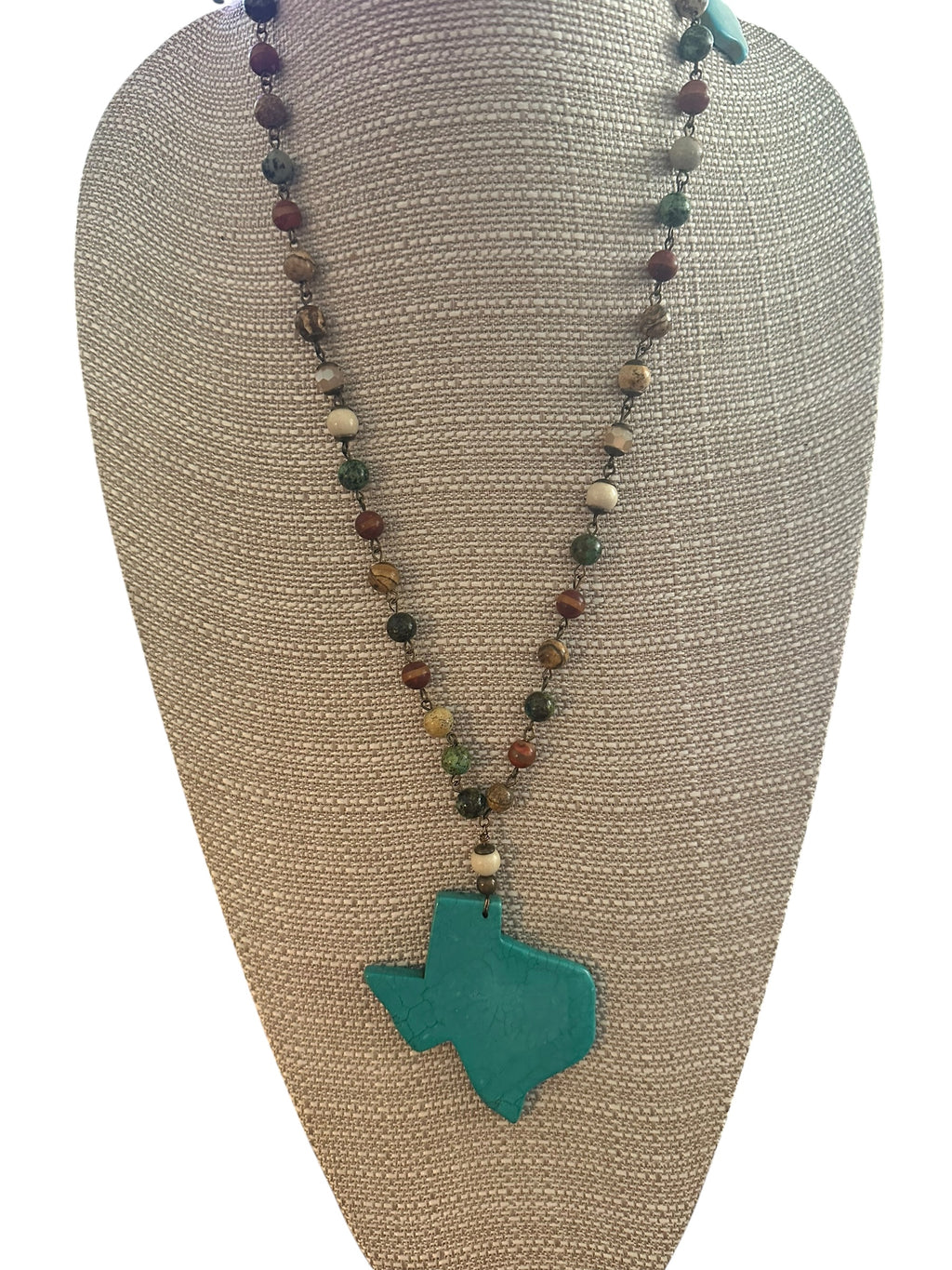 Lizzie's Handmade Turquoise Texas Beaded Brass Necklace & Earring Set