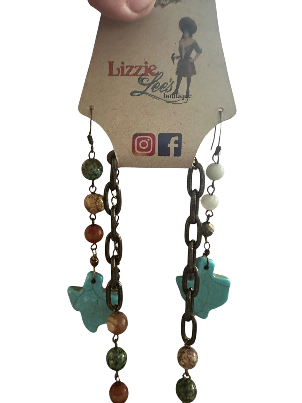 Lizzie's Handmade Turquoise Texas Beaded Brass Necklace & Earring Set
