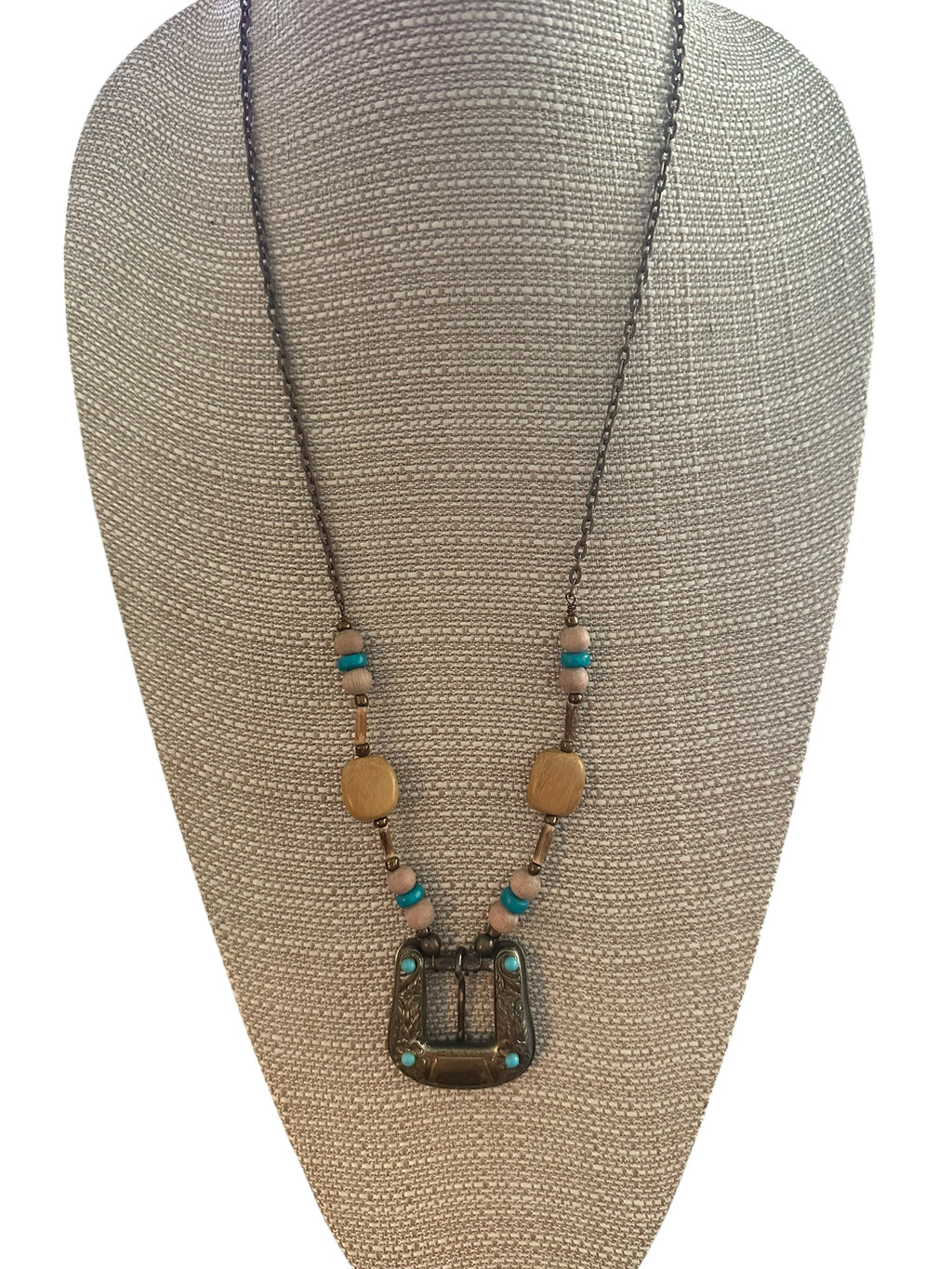 Lizzie's Handmade Funky Western Turquoise & Brass Buckle Necklace Set