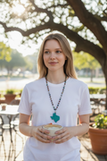 Lizzie's Handmade Turquoise Texas Beaded Brass Necklace & Earring Set