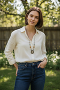 Lizzie's Handmade Funky Western Turquoise & Brass Buckle Necklace Set