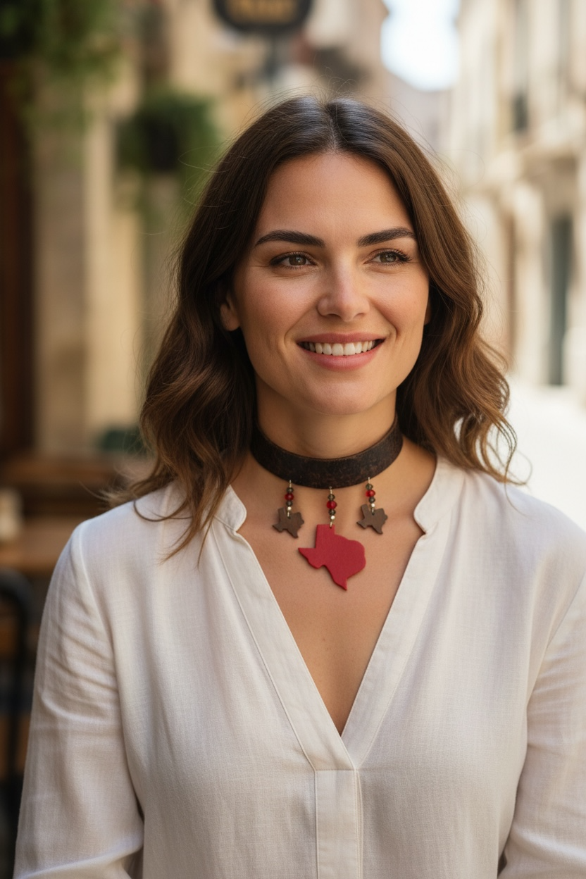Lizzie's Handmade Vintage Leather Western Texas Stone Choker